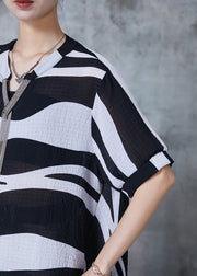 Women Black Tasseled Striped Chiffon Tops Summer