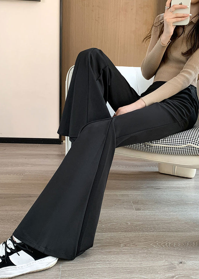 Women Black Tummy Control Spandex Bell-bottom Trousers Spring