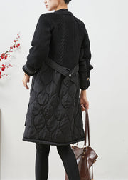 Women Black V Neck Knit Patchwork Fine Cotton Filled Women Witner Coats