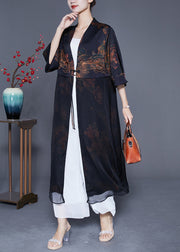 Women Black V Neck Patchwork Silk Cardigan Summer