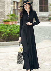 Women Black V Neck Patchwork Slim Fit Spandex Long Dresses Fall