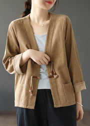 Women Black V Neck Tasseled Button Patchwork Corduroy Coat Fall