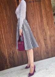 Women Black White Plaid High Waist Cotton A Line Skirts Spring