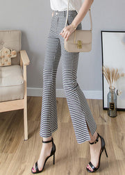 Women Black White Plaid High Waist Side Open Button Crop Pants Spring