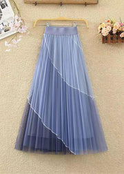 Women Black Wrinkled Patchwork Elastic Waist Tulle Skirt Spring