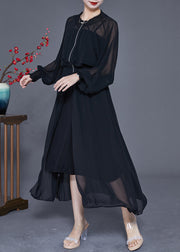 Women Black Zip Up Elastic Waist Chiffon UPF 50+ Coat Summer