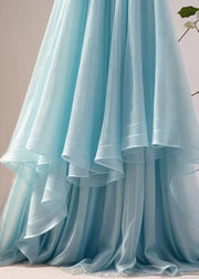 Women Blue Asymmetrical High Waist Tulle Skirt Summer