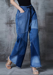 Women Blue Asymmetrical Patchwork Denim Pants Fall