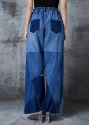 Women Blue Asymmetrical Patchwork Denim Pants Fall