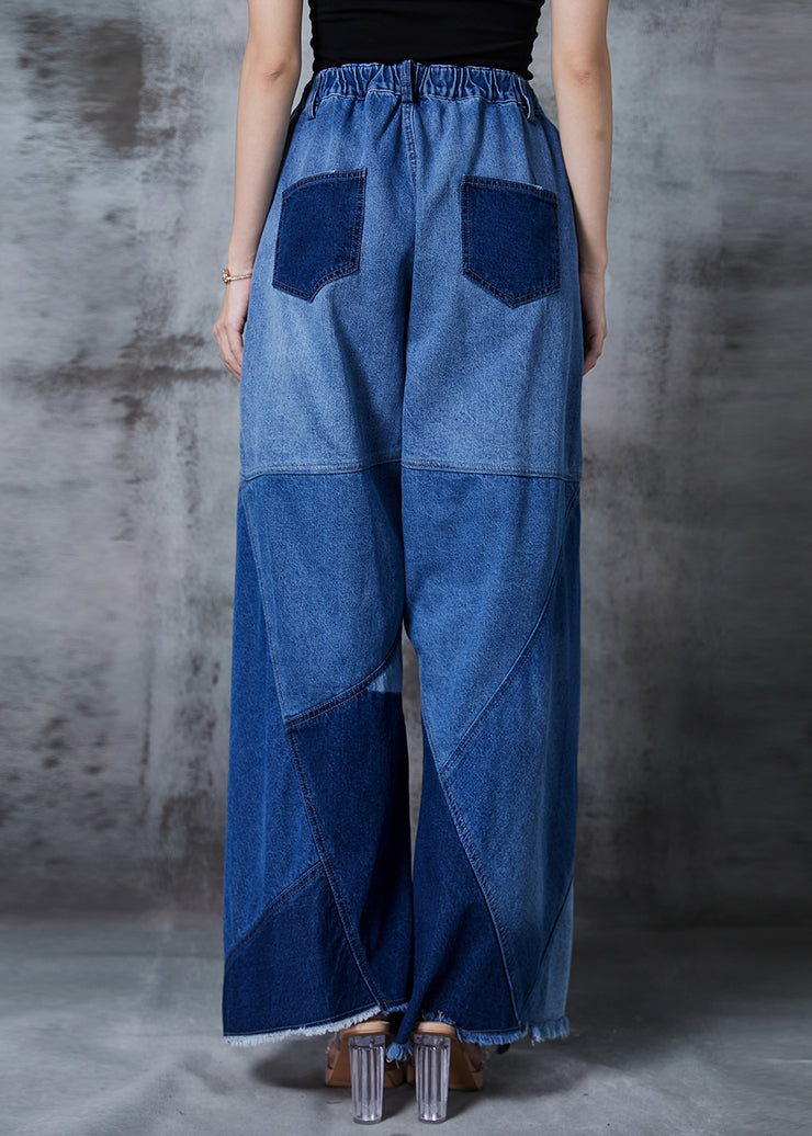 Women Blue Asymmetrical Patchwork Denim Pants Fall