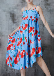 Women Blue Asymmetrical Print Cotton Summer Dress