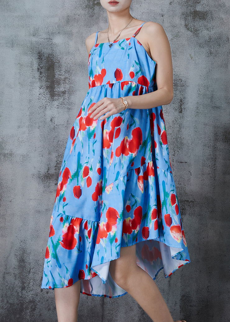 Women Blue Asymmetrical Print Cotton Summer Dress