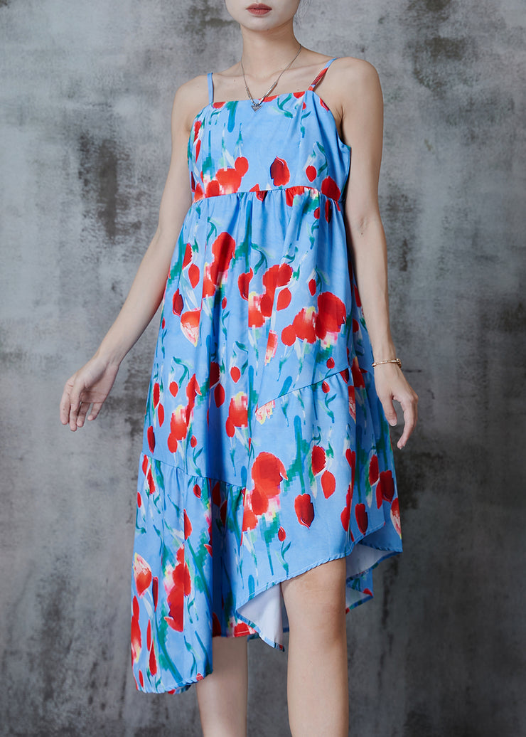 Women Blue Asymmetrical Print Cotton Summer Dress