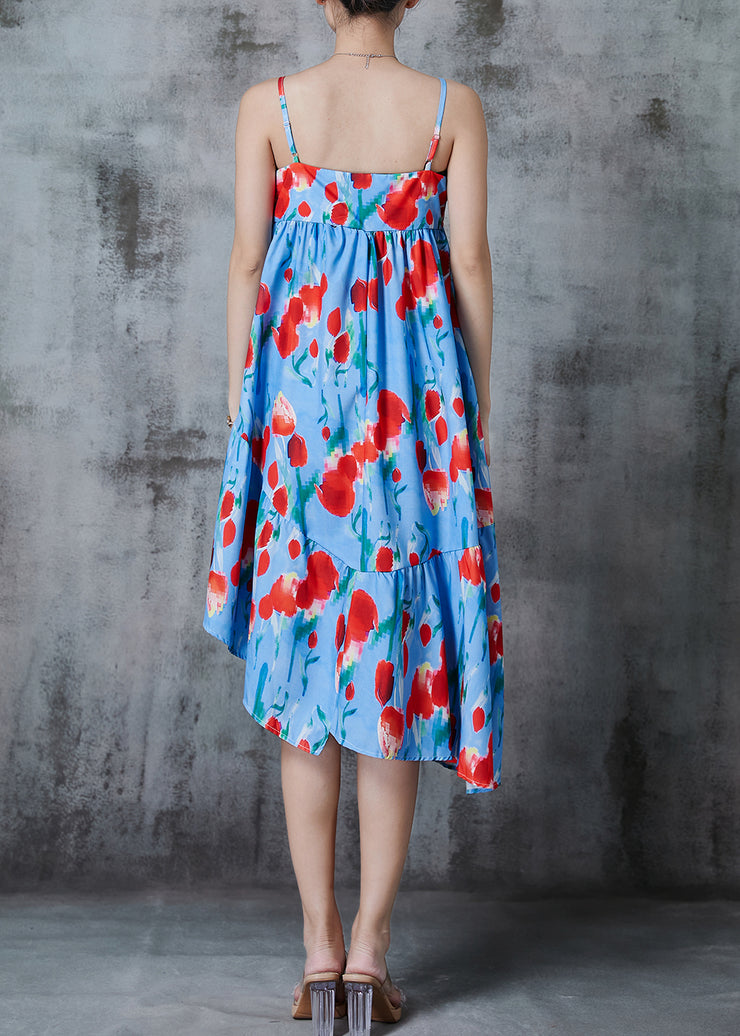 Women Blue Asymmetrical Print Cotton Summer Dress