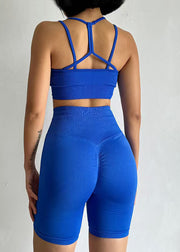 Women Blue Backless Seamless Sports Bra And Leggings Set Suit