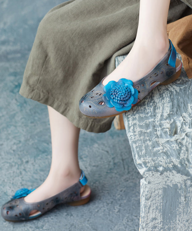 Women Blue Cowhide Splicing Buckle Strap Sandals