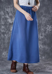 Women Blue Elastic Waist Cotton A Line Skirts Fall