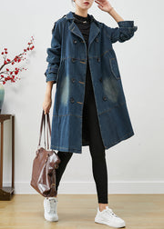 Women Blue Oversized Double Breast Denim Trench Coats Fall