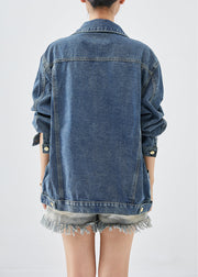 Women Blue Oversized Pockets Denim Coats Fall