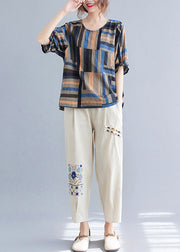 Women Blue Oversized Striped Linen Shirt Tops Summer