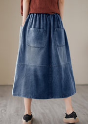 Women Blue Patchwork Drawstring Elastic Waist Denim Skirts Summer