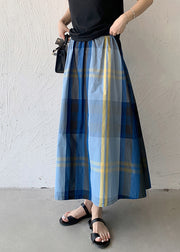 Women Blue Plaid Exra Large Hem Cotton Skirt Spring