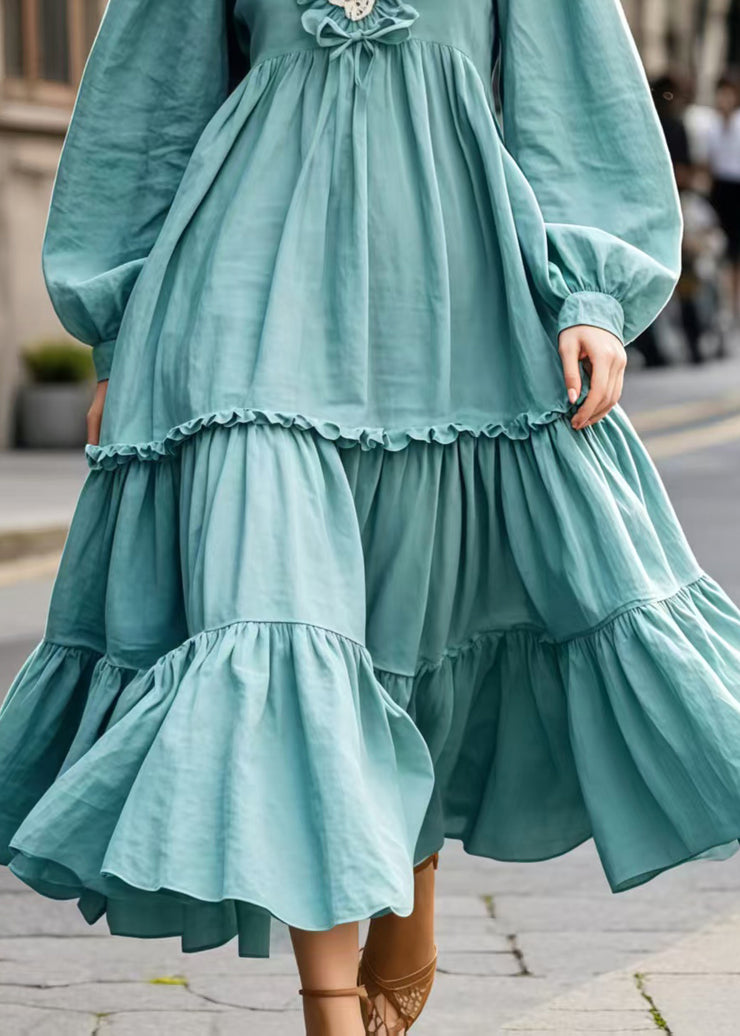 Women Blue Ruffled Oversized Cotton Maxi Dress Spring