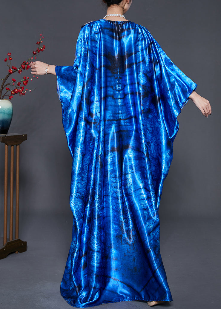 Women Blue Sequins Tie Dye Silk Holiday Dress Summer