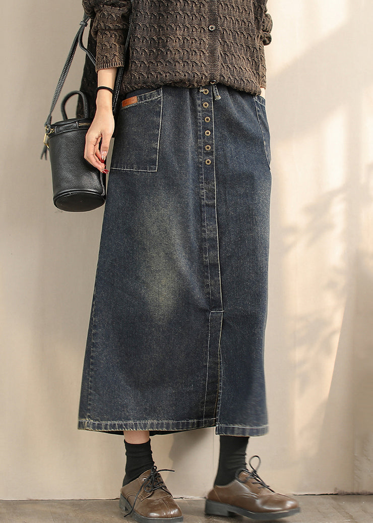 Women Blue Side Open Denim A Line Skirts Spring