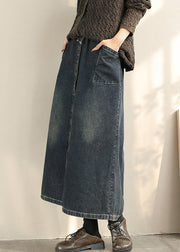 Women Blue Side Open Denim A Line Skirts Spring