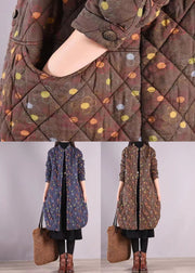 Women Blue Stand Collar Pockets Patchwork Fine Cotton Filled Coat Winter