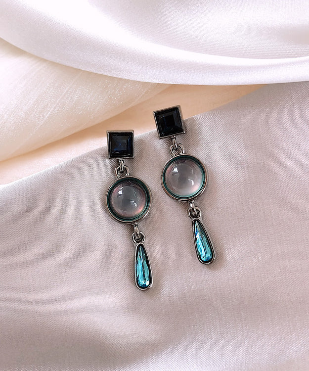 Women Blue Sterling Silver Alloy Crystal Water Drop Drop Earrings