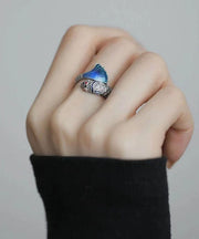 Women Blue Sterling Silver Enamel Rings