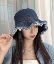 Women Blue Tassel Denim Holiday Bucket Hat