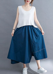 Women Blue Wrinkled Asymmetrical Patchwork Cotton Skirts Summer