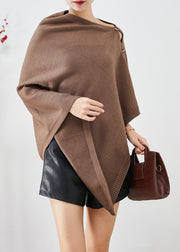 Women Brown Asymmetrical Button Down Knit Pullover Winter