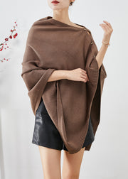 Women Brown Asymmetrical Button Down Knit Pullover Winter