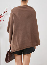 Women Brown Asymmetrical Button Down Knit Pullover Winter