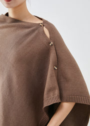 Women Brown Asymmetrical Button Down Knit Pullover Winter