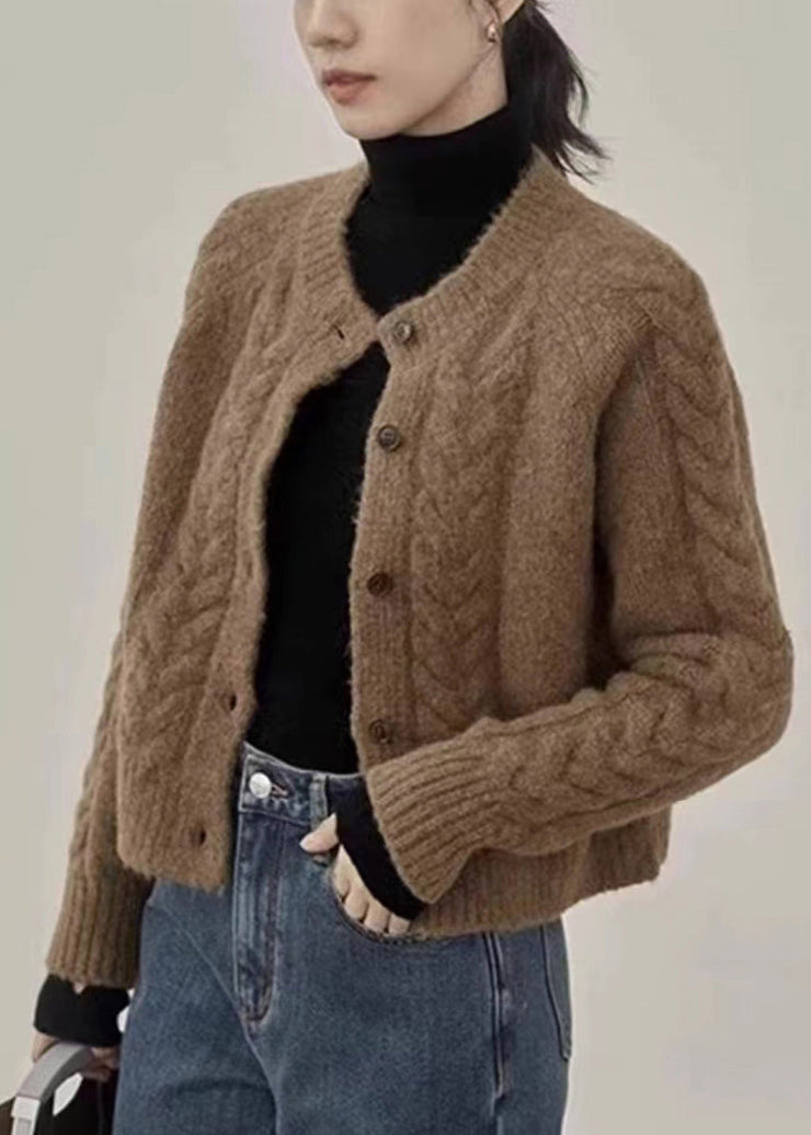 Women Brown Button  Warm Knit Coats Fall