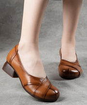 Women Brown Cowhide Leather Splicing Flat Shoes