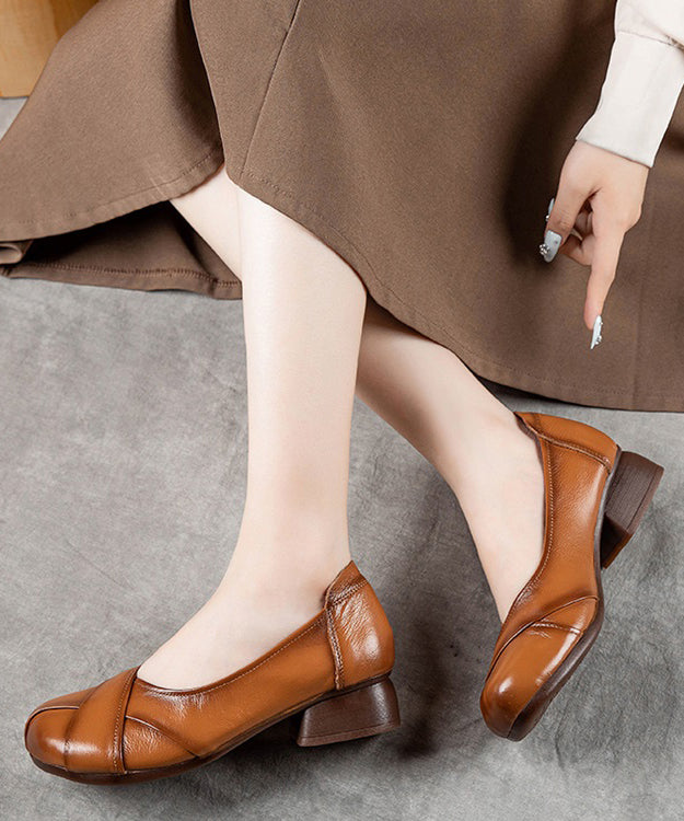 Women Brown Cowhide Leather Splicing Flat Shoes