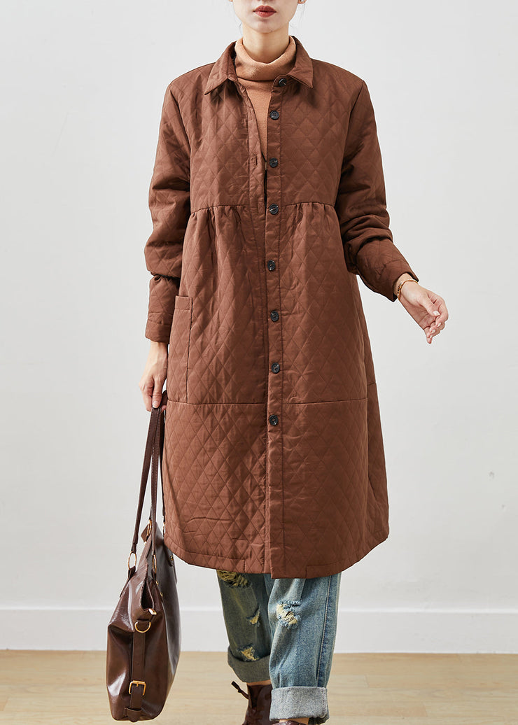 Women Brown Oversized Fine Cotton Filled Winter Coats