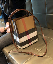 Women Brown Plaid Versatile Faux Leather Messenger Bag