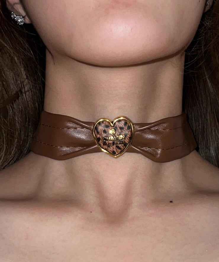 Women Brown Sterling Silver Alloy Leather Choker