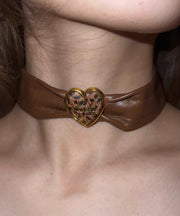 Women Brown Sterling Silver Alloy Leather Choker