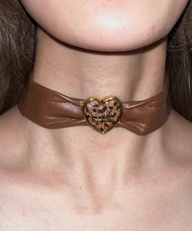 Women Brown Sterling Silver Alloy Leather Choker