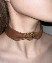 Women Brown Sterling Silver Alloy Leather Choker