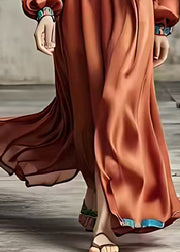 Women Caramel Silm Fit Draping Silk Holiday Dress Spring