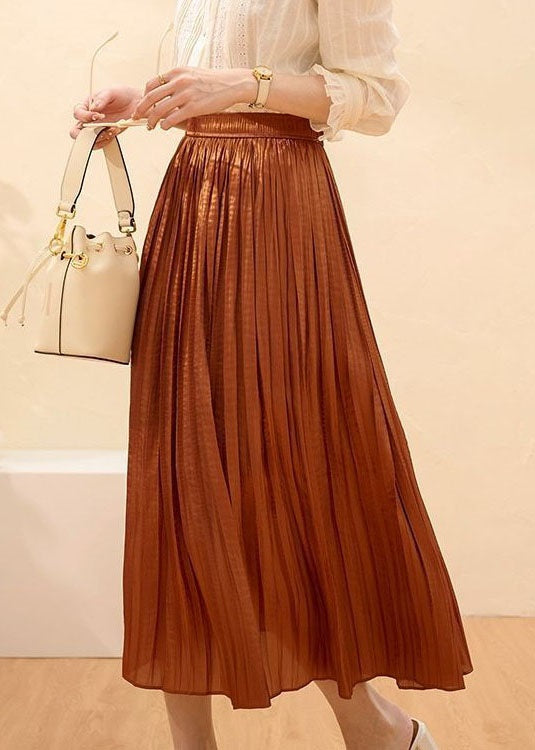 Women Caramel Wrinkled Patchwork Silk Skirts Summer